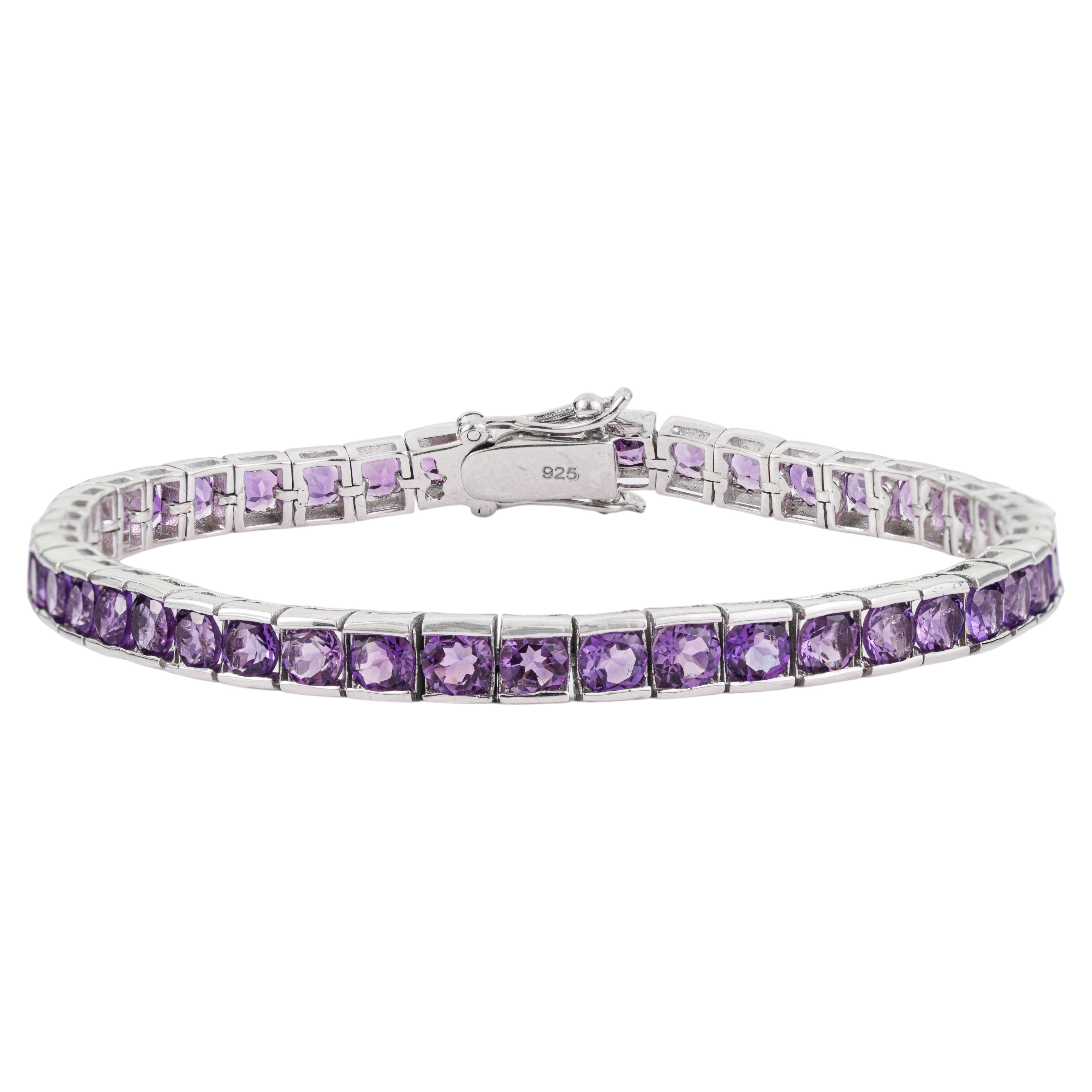 Silvorra Round Cut Amethyst Tennis Bracelet Channel Set in 925 Sterling Silver