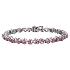 Silvorra Round Pink Tourmaline X Link Design Tennis Bracelet in Sterling Silver