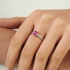Silvorra Three Stone Style Dainty Ruby and Diamond Ring in Solid Silver for her