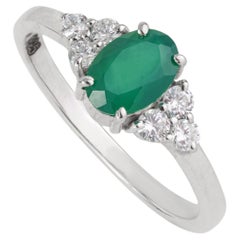Bague de fiançailles « Promise » Silvorra en onyx vert, en argent 925, avec des côtés ornés d'un bouquet de diamants