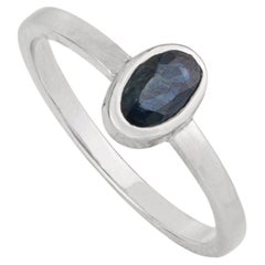 Silvorra September Birthstone Bezel Set Sapphire Solitaire Ring in Solid Silver