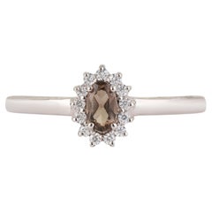 925 Silver Smoky Topaz and Diamond Cluster Ring by Silvorra, 1.05 Carat Gemstone