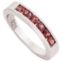 Silvorra Sleek Round Cut Garnet Geometric Band Ring Channel Set in Solid Silver