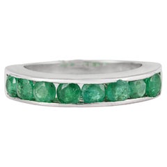 Silvorra Round Cut Emerald Half Eternity Style Stackable Band Ring in 925 Silver