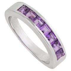 925 Sterling Silver Geometric Band Ring with Square Cut Amethyst by Silvorra