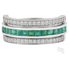 Silvorra Spinner Eternity Band Ring with Emerald Diamond & Zircon in 925 Silver