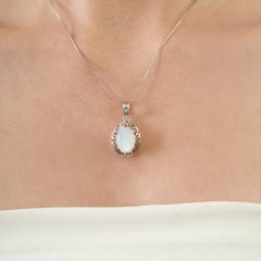 Edwardian Style Rainbow Moonstone Filigree Pendant in 925 Silver S Scroll Design