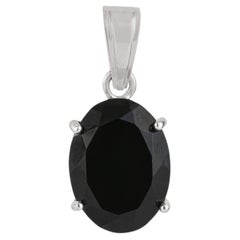 Silvorra Minimalistischer ovaler Solitär-Anhänger aus schwarzem Onyx in 925er Silber mit Krappenfassung