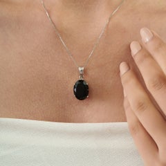 Silvorra Minimal Oval Black Onyx Solitaire Pendant in 925 Silver Prong Setting