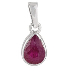 Silvorra Pear Cut Petite Ruby Gemstone Pendant in Solid Silver for Everyday Wear