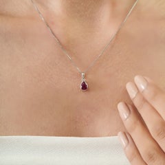 Silvorra Pear Cut Petite Ruby Gemstone Pendant in Solid Silver for Everyday Wear