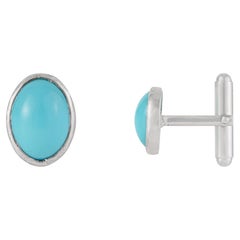 Silvorra Sterling Silver 9.4CT Oval Turquoise Cabochon Bezel Set Men's Cufflinks