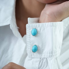 Silvorra Sterling Silver 9.4CT Oval Turquoise Cabochon Bezel Set Men's Cufflinks