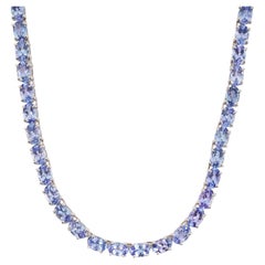 Silvorra 33.25 Ct Oval Tanzanite Wedding Tennis Necklace in 925 Sterling Silver
