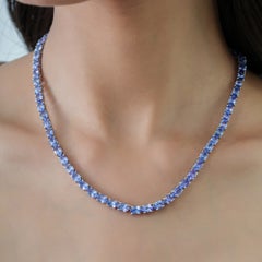 Silvorra 33.25 Ct Oval Tanzanite Wedding Tennis Necklace in 925 Sterling Silver