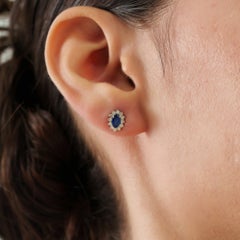 Silvorra Sapphire & Diamond Floral Halo Stud Earrings in 925 Silver Fine Jewelry