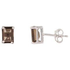 Silvorra Oval Cut Smoky Topaz Everyday Stud Earrings for her in Sterling Silver