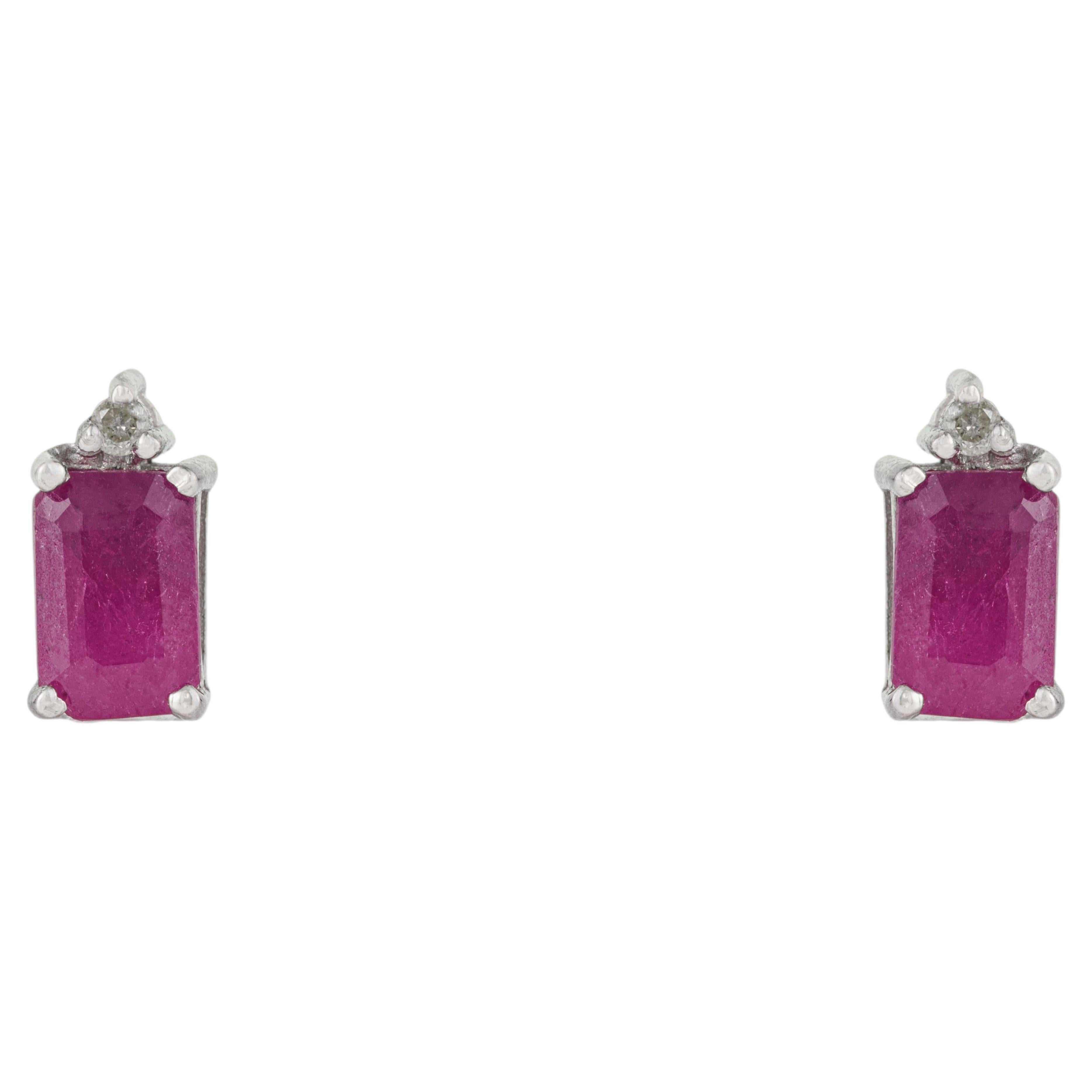 Silvorra Art Deco Style 1.62ct Octagon Ruby and Diamond Geometric Stud Earrings