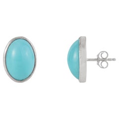 Silvorra 9.4CT Turquoise Statement Stud Earrings Bezel Set in Sterling Silver