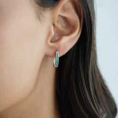 Natural Round Cut Emerald Channel Set Huggie Hoop Earrings in Sterling Silver