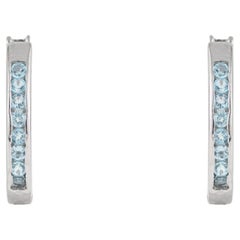 Contemporary 925 Sterling Silver Round Cut Blue Topaz Hoop Earrings, 0.38 Carat