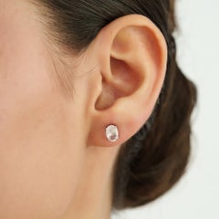 SILVORRA 925 Sterling Silver Natural Oval Cut 1.51 ct Rose Quartz Stud Earrings