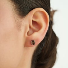 Silvorra Oval Cut Smoky Topaz Solitaire Stud Earrings in 925 Sterling Silver