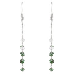 925 Silver Modernist 2.43ct Emerald and Pearl Beaded Dangle Earrings by Silvorra