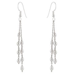 Silvorra Art Nouveau Sterling Silver Pearl Dangle Earrings, 6.76 Carat