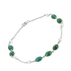 9.16 ct Oval Emerald & 2.52 ct Pearl Link Chain Bracelet in 925 Sterling Silver