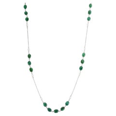 Silvorra 5mm Pearl & Emerald Beaded Chain Necklace in Sterling Silver for Women