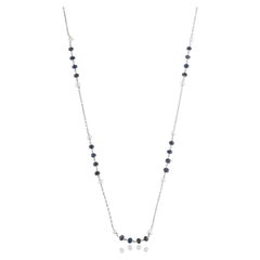 Silvorra 20 Inches Blue Sapphire & Pearl Beaded Chain Necklace in 925 Silver