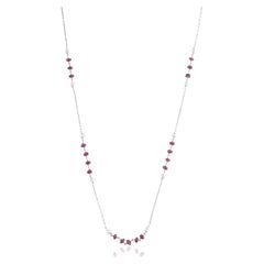 Collana con perline sfaccettate in argento massiccio con rubino naturale rotondo e perla, 20 pollici