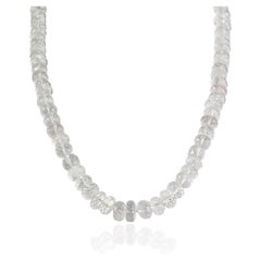 Silvorra White Clear Quartz Round Bead Necklace with 925 Silver Lobster Clasp