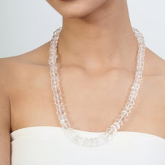 Silvorra White Clear Quartz Round Bead Necklace with 925 Silver Lobster Clasp