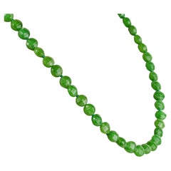 Vintage Inspired 131ct Faceted Round Green Jade 17 Inch Bead Necklace in Silver