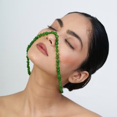 Vintage Inspired 131ct Faceted Round Green Jade 17 Inch Bead Necklace in Silver