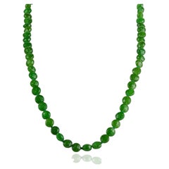 20 Inch Green Jade Bead Necklace with Solid Silver Clasp, Handmade Fine Jewelry