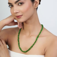 20 Inch Green Jade Bead Necklace with Solid Silver Clasp, Handmade Fine Jewelry