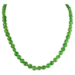 Art Nouveau 178 Carat Green Jade Bead Necklace in Sterling Silver Lobster Clasp