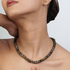 212ct Gray Labradorite Faceted Heishi Bead Necklace with Sterling Silver Clasp