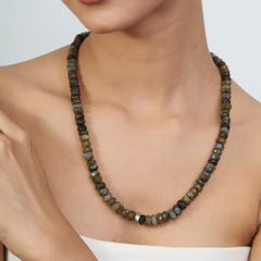 Collar Silvorra de inspiración vintage con cuentas de labradorita gris de 268 CT y cierre de plata