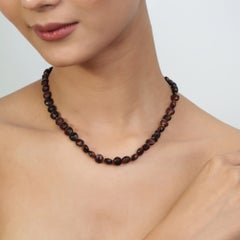 925 Silver 124ct Faceted Deep Red Garnet Single Strand Bead Necklace by Silvorra