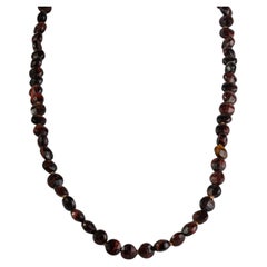 Silvorra 124CT Red Tiger's Eye 18.5 Inch Beaded Necklace in 925 Sterling Silver