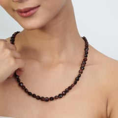 Silvorra 124CT Red Tiger's Eye 18.5 Inch Beaded Necklace in 925 Sterling Silver