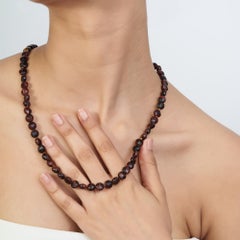 Antique 154ct Red Tiger's Eye Beaded Necklace in Sterling Silver for Women Gift
