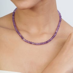 Silvorra 22.5 Inch Amethyst Bead Necklace, 59 Carat, 925 Silver Clasp