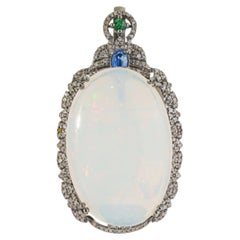 Silvorra Luxurious 18ct Oval Opal Kynite Emerald Diamond Brooch in Solid Silver