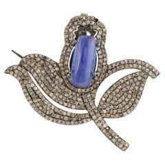 Silvorra Vintage Style 2.5 CT Tanzanite & Diamond Brooch Pendant in Solid Silver