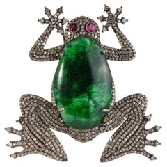 Silvorra 13ct Emerald Ruby Diamond Frog Brooch Pendant in 925 Silver